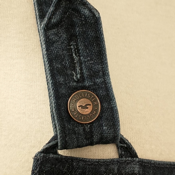 Hollister Denim Overalls Blue Jean Comfortable Stretch w Subtle Ikat Like Print - Picture 5 of 12